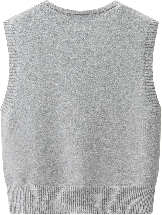 Knit Sweater Vest, Gray, V-Neck Button Front, Sleeveless Cardigan