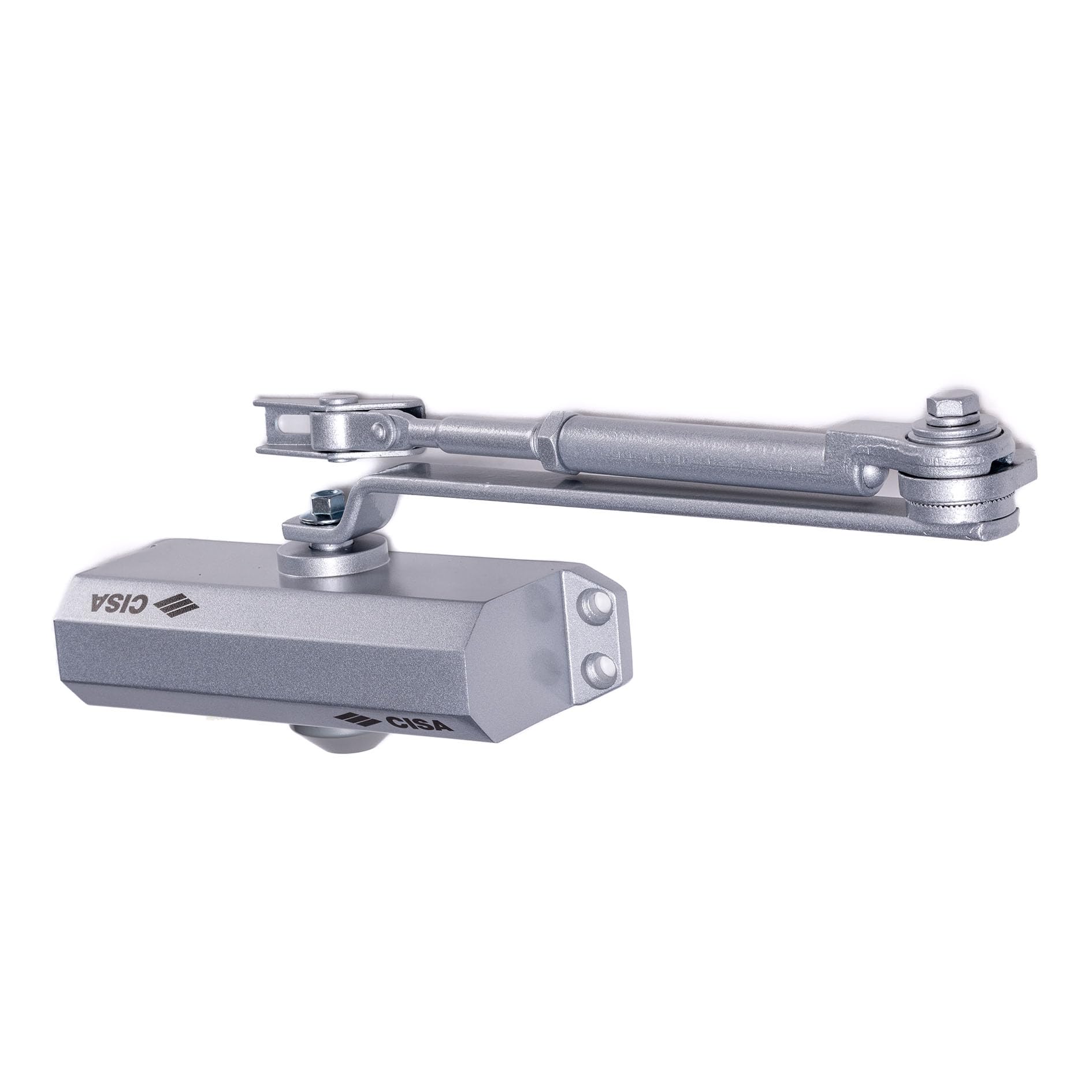 CISA Serie 604 - Chiudiporta a Cremagliera con Arresto 16046103097 - Chiudiporta con Velocità di chiusura Regolabile - Finitura Grigio Alluminio - Per Porte Max 85 kg