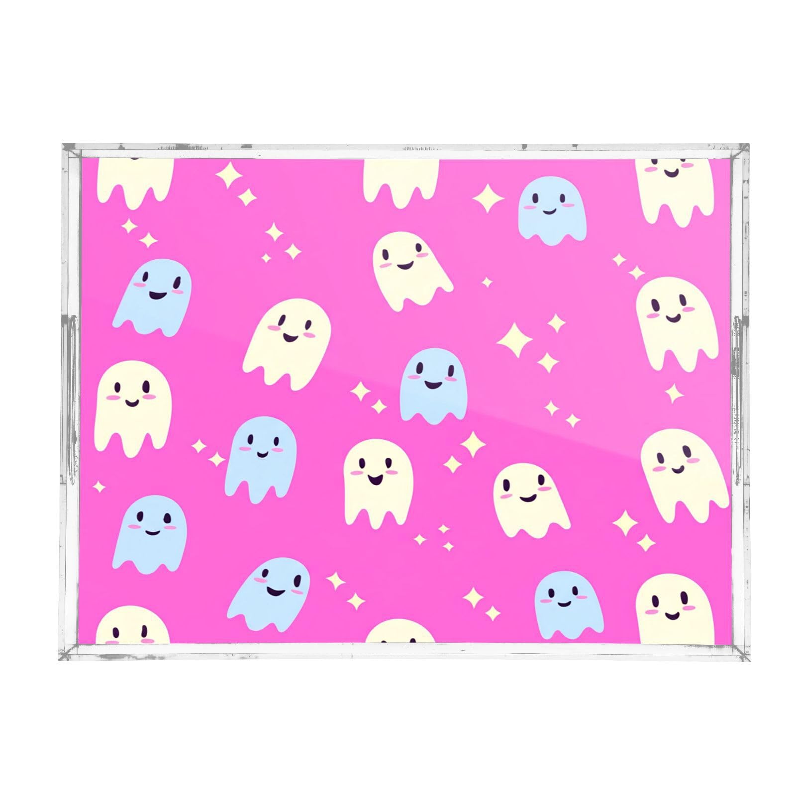 BOESI Cute Halloween Ghost Acrylic Decorative Dining Tray, Acrylic Decorative Tray Organizer with Handle for Kitchen, Dining Room, Bathroom, Dresser