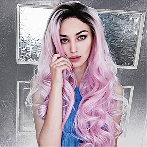 HEAHAIR Ombre Pink Wigs Synthetic Lace Front Wig Body Wave Gluless Dark Roots Lace Front Wig Cover