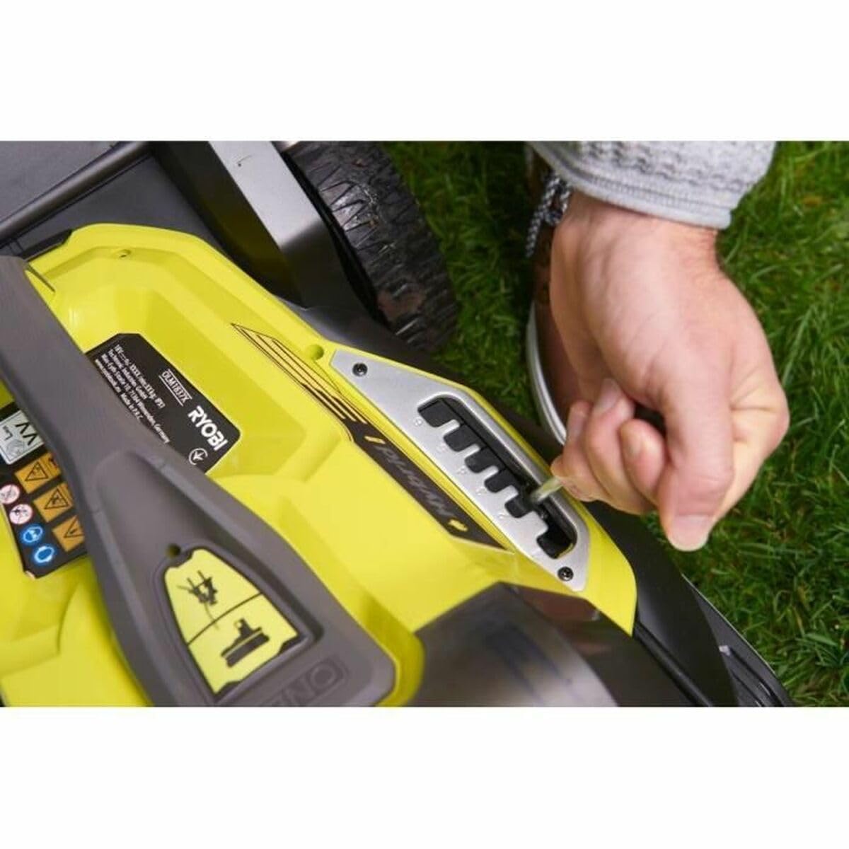 RYOBI 18V One+ Tondeuse Hybride 37 cm 2 Batteries 5.0 Ah Chargeur Rapide Bac 45 L Réglage Hauteur 2-7 cm 575 m²