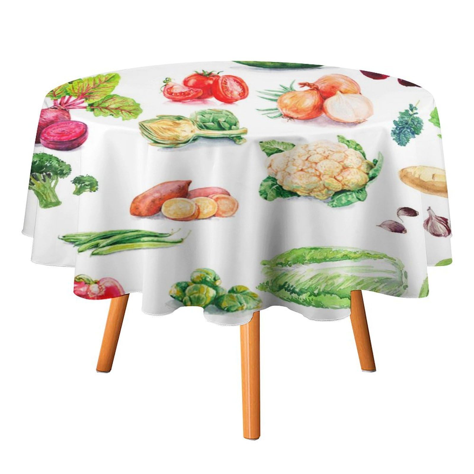 SMAZDFXX Fall Harvest Vegetables Tablecloth for Round Tables,Colorful Watercolor Vegetables Fruit Avocado Polyester Tablecloths Decor for Kitchen Decoration 36"