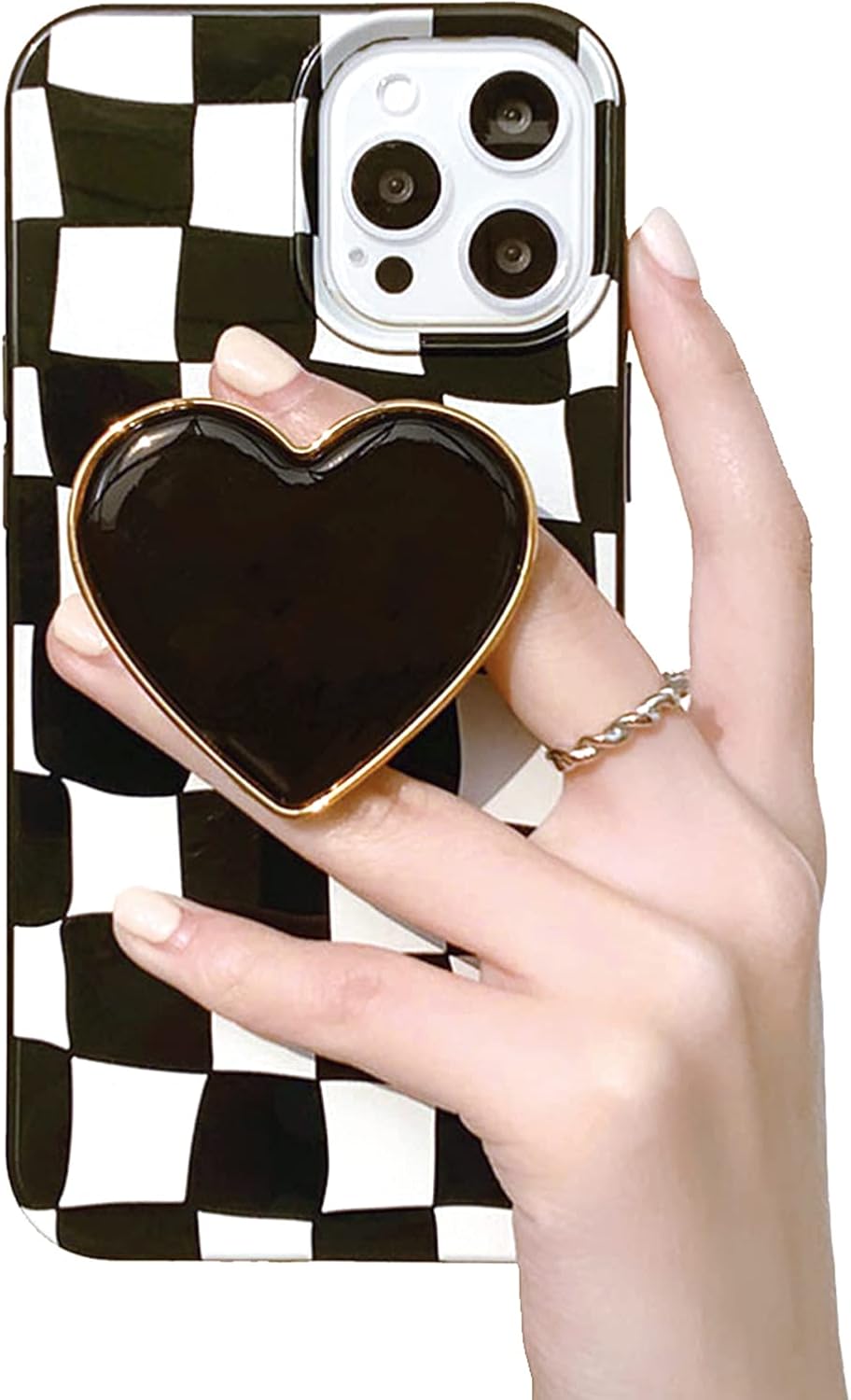 Black Checkered Phone Case, Heart Plaid Stand Phone Case iPhone 12 Pro Max, Non-Slip Pattern Design, Soft Silica Gel Frame Support Black Phone Case for Teen Girls, Sisters, Wife and Women Black iPhone 12 Pro Max