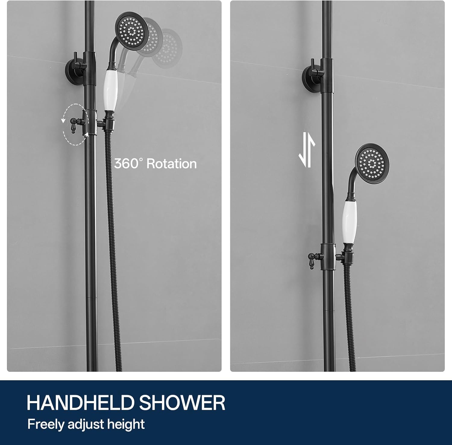 Homevacious Matte Black Outdoor Shower Kit Exposed Shower 8 Inch High Pressure Rain Shower Head with Hand Spray Bathroom Shower Faucet System Double Knobs Cross Handle 3-function Design