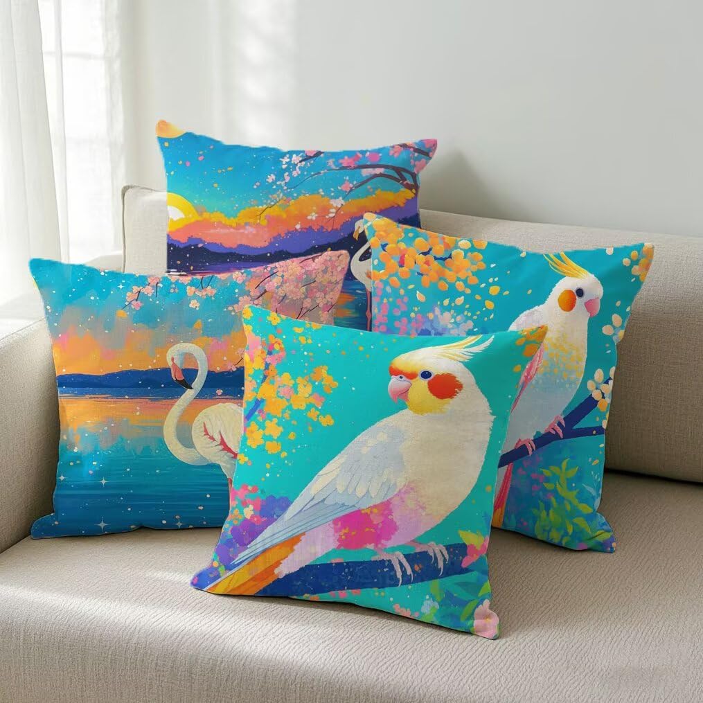 Housse de coussin oiseau et flamant pour une décoration de salon et chambre chaleureuse