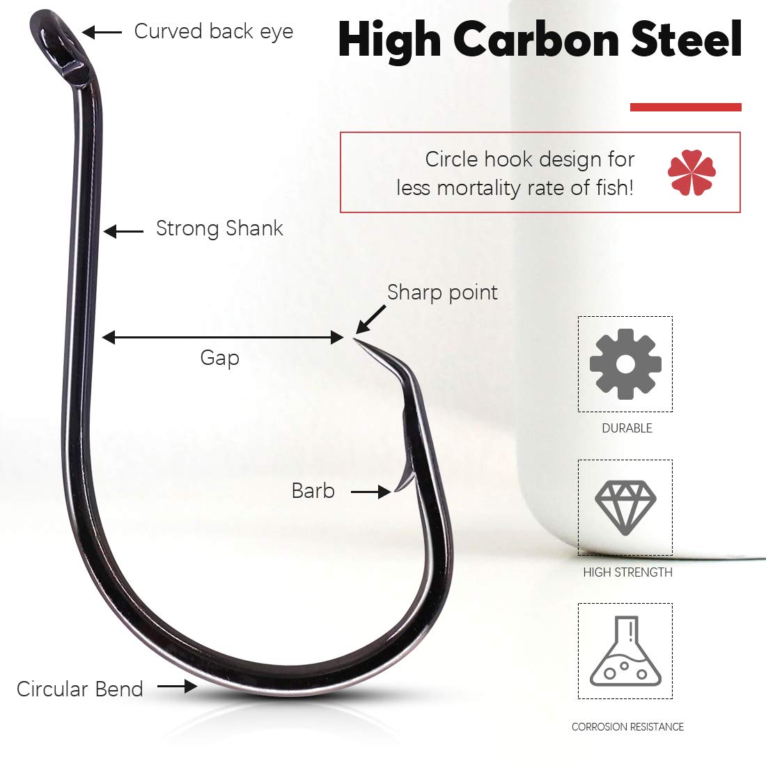 Hilitchi 200 Pcs 6 Sizes Fishing Hooks Offset Point Design in High Carbon Steel Construction Circle Hooks for Saltwater and Freshwater with Luminous Beads and Swivel Snaps - Image 4