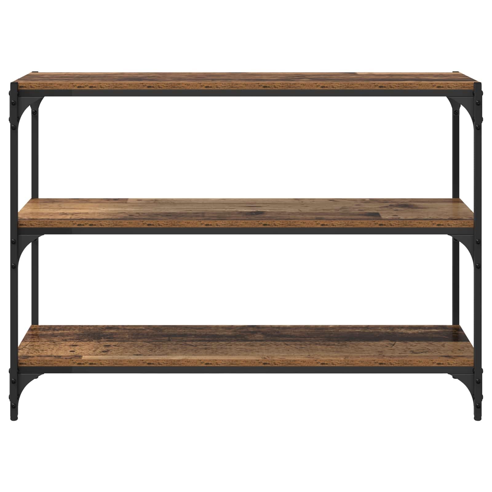 Stara drewniana szafka na książki, 100 x 33 x 70,5 cm | Wzornictwo przemysłowe, zaprojektowane półki drewniane, żelazna konstrukcja, 3 półki