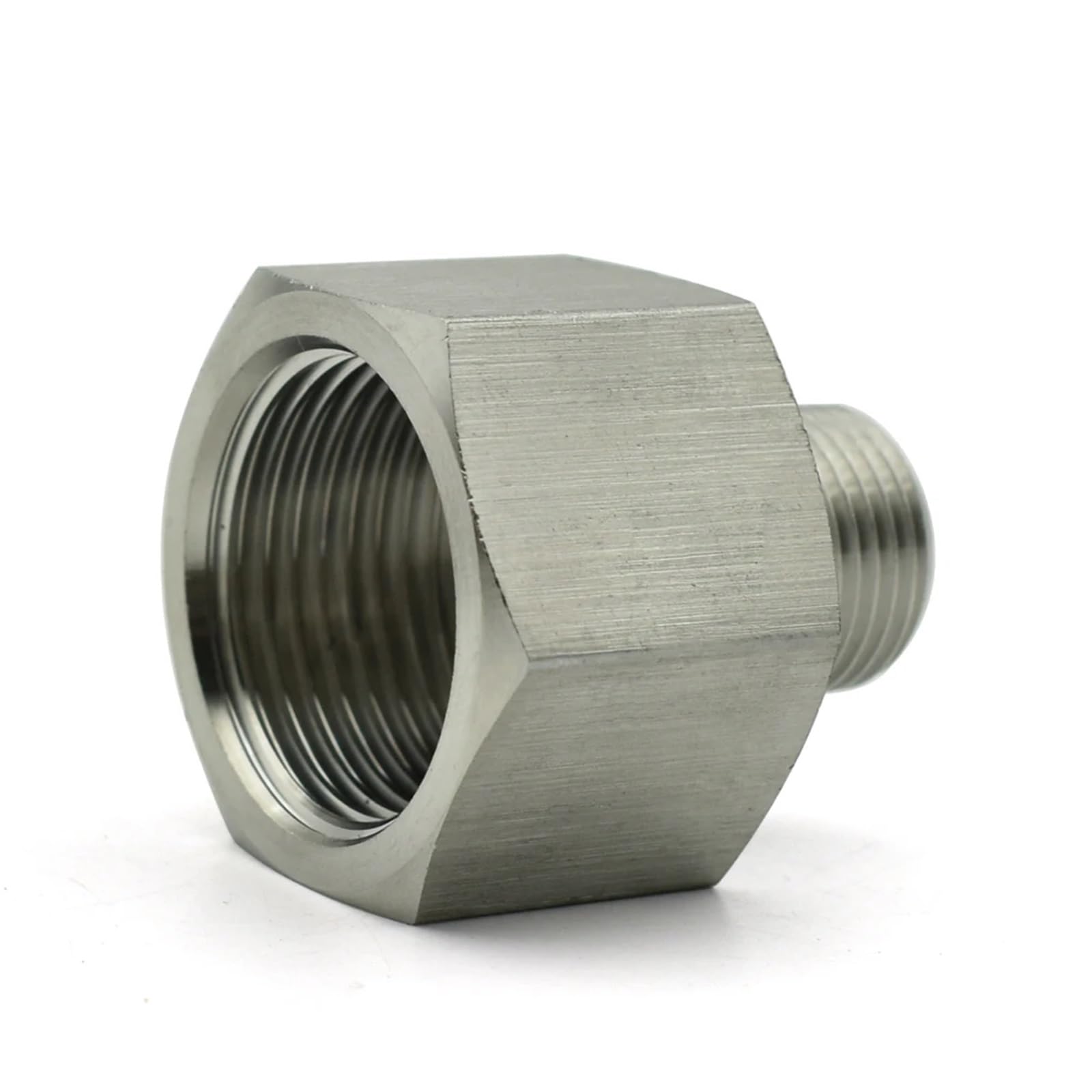 1 unids BSPT rosca interior rosca exterior acero inoxidable 304 Reductor de acoplamiento hexagonal Conversión Conector de alta tensión (1l2 (M) a 1l4 (F) pulgadas