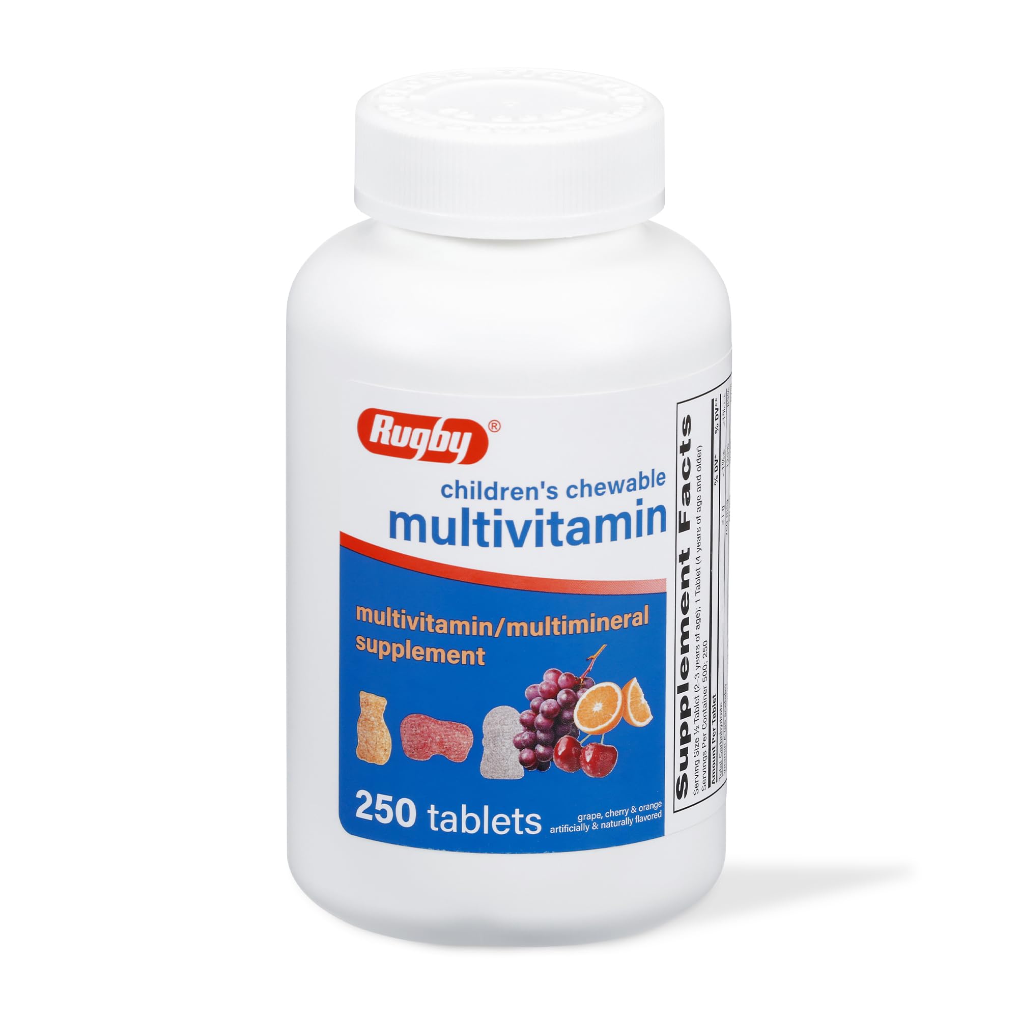 Rugby Children’s Chewable Multivitamin Tablets - Dietary Supplement - Assorted Fruit Flavors - Animal Shapes - 250 Count (1 P