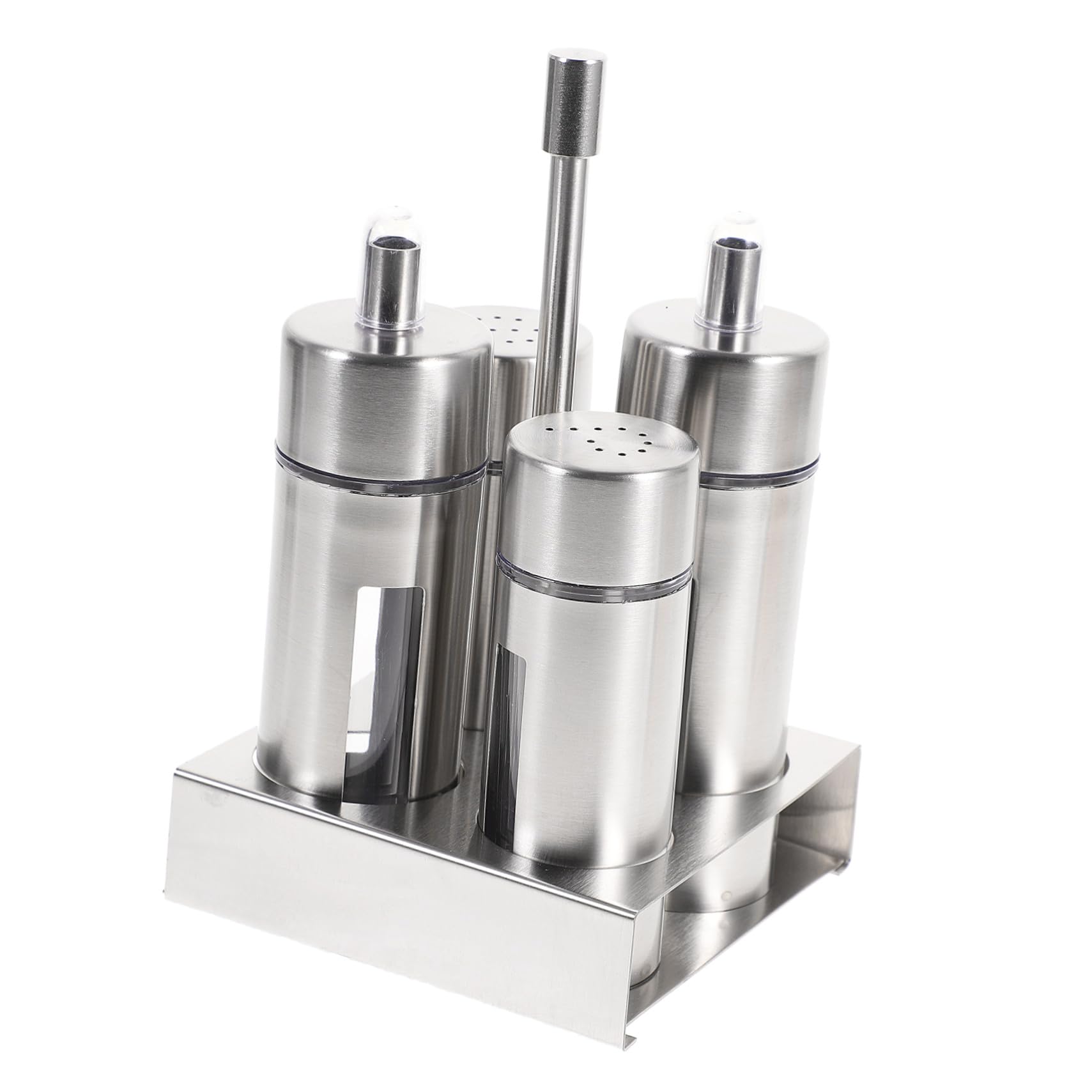 Cabilock Juego de 4 Botellas de Condimentos de Acero Inoxidable Diseño Extraíble y Transparente, Fácil de Verter, Adecuado para Cocina y Hogar en Color Plata