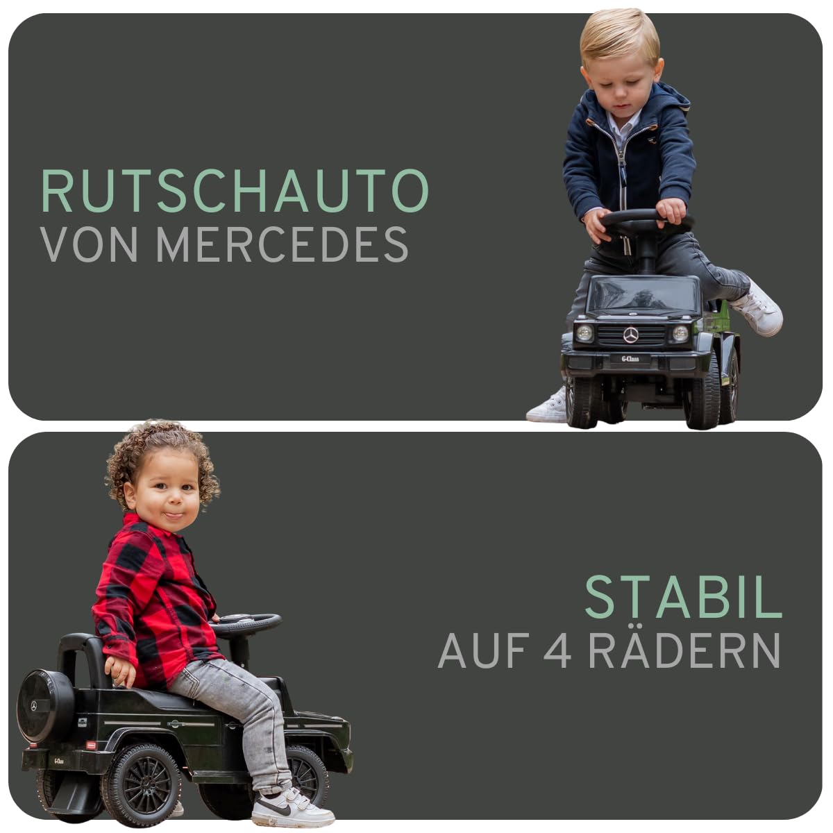 Bandits & Angels Rutschauto Laufwagen Mercedes Benz G350D Schwarz ab 1 Jahr für Jungen und Mädchen – Fördert die Motorik – Laufwagen 24 cm – Laufwagen in Schwarz