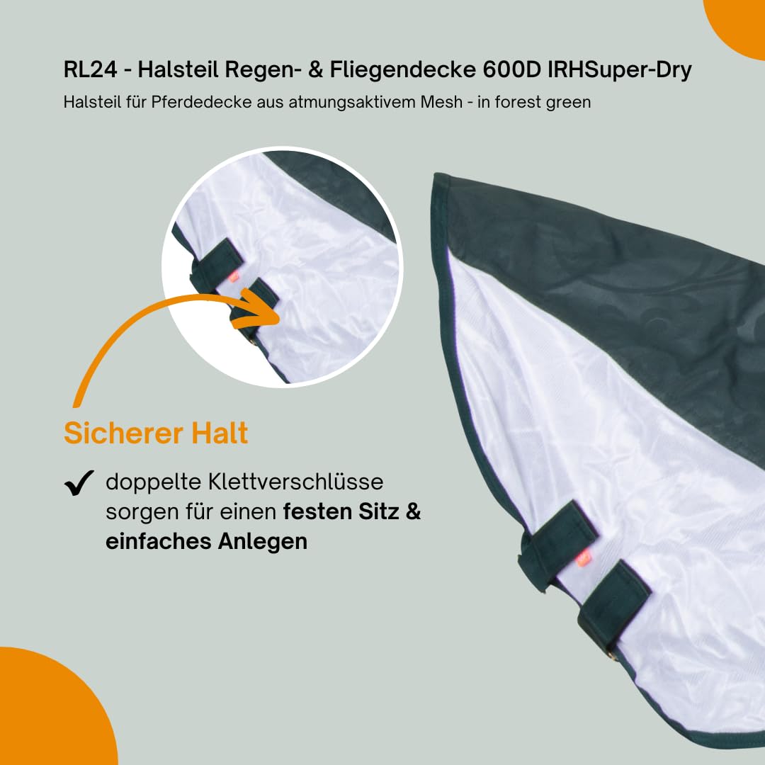 RL24 - Halsteil Regen- & Fliegendecke 600D IRHSuper-Dry – Halsteil für Pferdedecke aus atmungsaktivem Mesh – Schutz vor Insekten – doppelter Klettverschluss – in Forest Green – Größe M