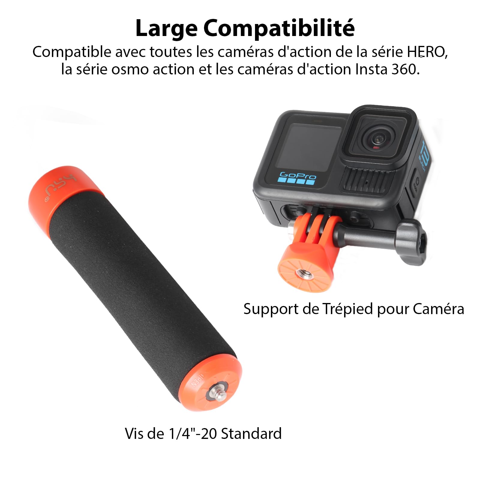 HSU Poignée flottante pour caméra d'action, monopode étanche, accessoire pour Hero 13/12/11/10/9/8/7/6/5/4/3, Insta360 X4/X3/X2