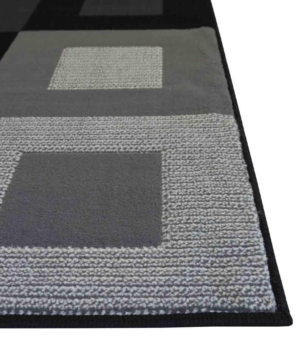 Parure (3 pezzi) di Tappeti moderno geometrico a quadri DESIGN 2149 NERO tris scendiletto camera da letto matrimoniale