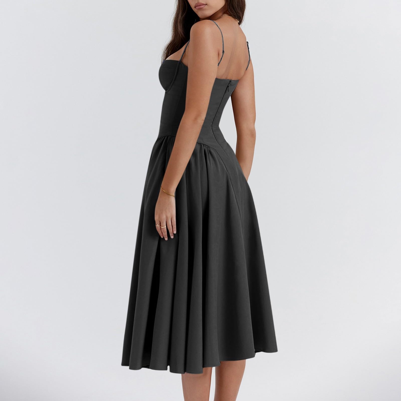 Robe Femme Chic Et Elegant Robe D'été à Bretelles Spaghetti pour Robe à Bretelles Sexy Taille Haute Robe De Cocktail pour Invités De Mariage Classique Mi-Longue Robe De Soirée Tailles S à XL