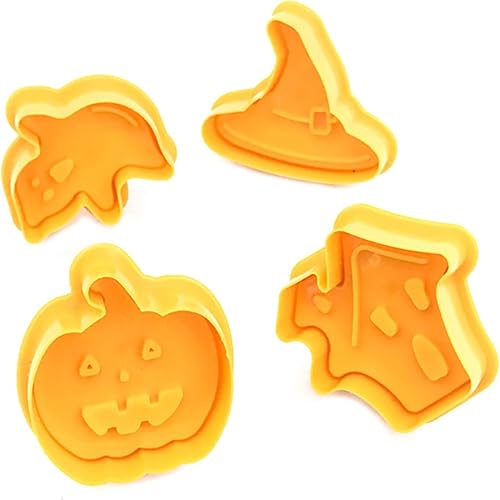 Miniatura 4 de Juego de 4 cortadores de galletas de Halloween, moldes 3D para cortar galletas de casa encantada, sombrero de bruja, fantasma, calabaza, fondant,