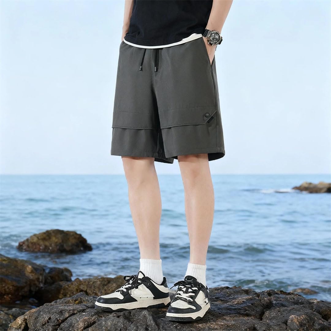 Men Summer Ice Silk Loose Straight Knee Length Quick Dry Breathable Casual Sports Shorts