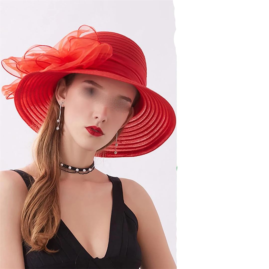 Yeuyyben Elegante cappello da donna estivo in organza a tesa larga cappelli per protezione solare per le donne chiesa matrimonio spiaggia cappello da sole pieghevole