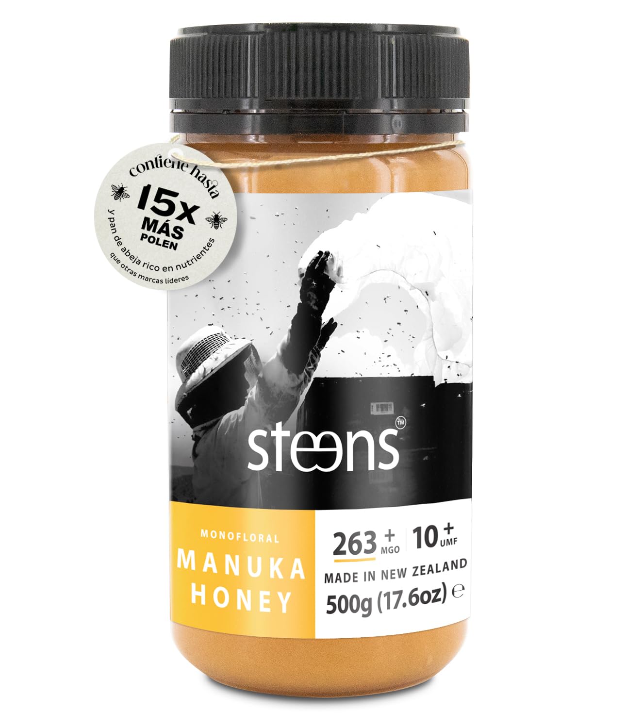 Miel de Manuka Steens MGO 263+ - 500 g de miel de Manuka pura, cruda y 100% certificada UMF 10+ - envasada y sellada en Nueva Zelanda