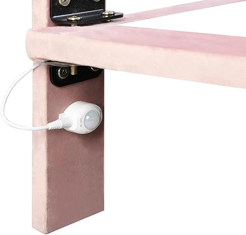 Miniatura 7 de SOFTSEA Base de cama flotante tamaño Queen, plataforma tapizada con luz inteligente y cabecero, marco de cama de terciopelo tamaño Queen con soporte