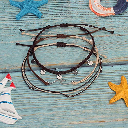 Image of Waterproof String Anklets Cute Beaded Ankle Bracelets Beach Wave Anklet Stainless Steel Coin Boho Ankle Jewelry for Women
