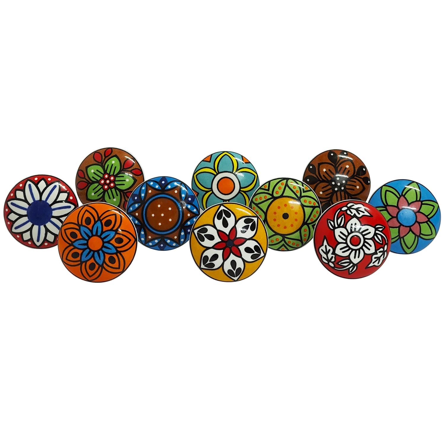 Royal Kraft Vintage Multicolor Floral Ceramic Knobs for Kitchen Cabinets, Drawers, Wardrobes & Cupboards (Set of 10) Sknob029