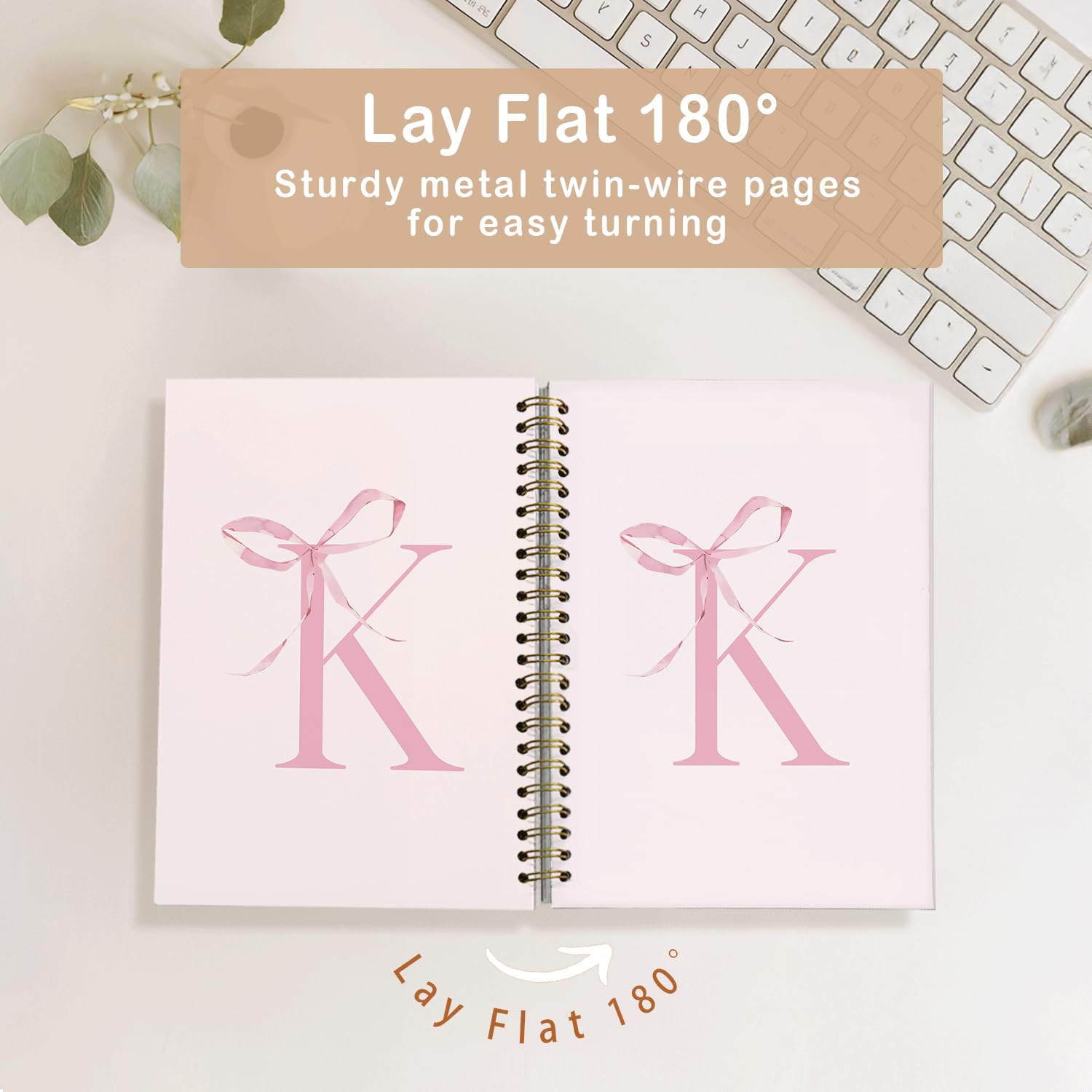 MOFUYU Taccuino rosa preppy con lettera K, diario a spirale con copertina rigida personalizzato, carino regalo personalizzato per ragazze, diario alla moda per donne, quaderno di scrittura scolastico
