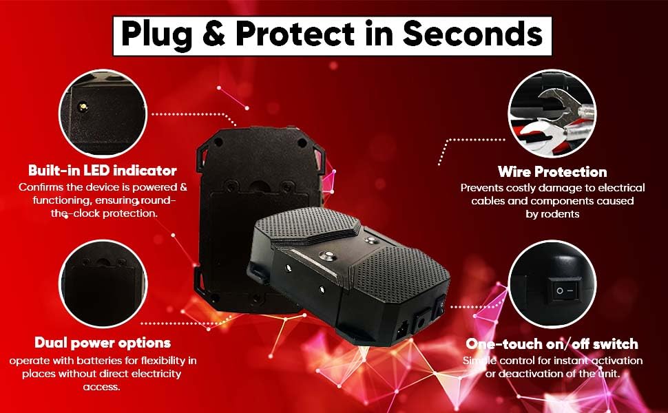 Image of Ultrasonic Rat Repellent for Car & Home | Smart Rodent Control Device with LED Flash, 3 Power Modes & Waterproof Design | Protects Engine, Wires & Garage