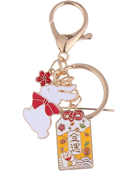 PRETYZOOM Adorable Japanese Style Rabbit Keychain - Omamori Charm, Alloy, Multi-Color, 3.93 * 0.78 * 0.07inch, Cute Bag Pendant, Purse Decoration, Good Luck Car Ornament
