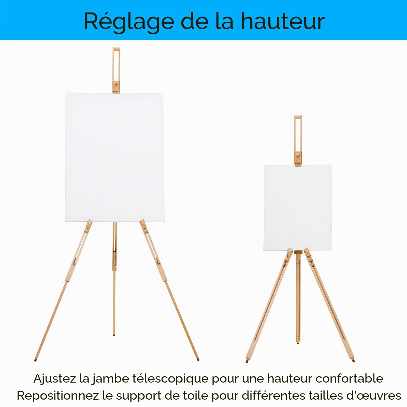 MEEDEN Chevalet de peinture en Bois de Hêtre- Chevalet de Trépied Réglable et Portable - Parfait pour les Peintres, les étudiants et les Artistes Paysagistes, Accueillant Toile Maximum de 106 cm