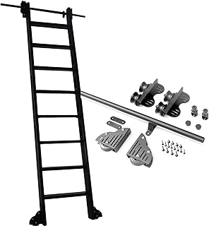 Svart rullande bibliotekshårdvara, Dragbar glidrulle (Ingen stege) 3,3 fot-20 fot rundrör Mobil stege spår/skena, för Hem/bokhylla/loft (Storlek: 3,3 fot/100 cm spårsats)