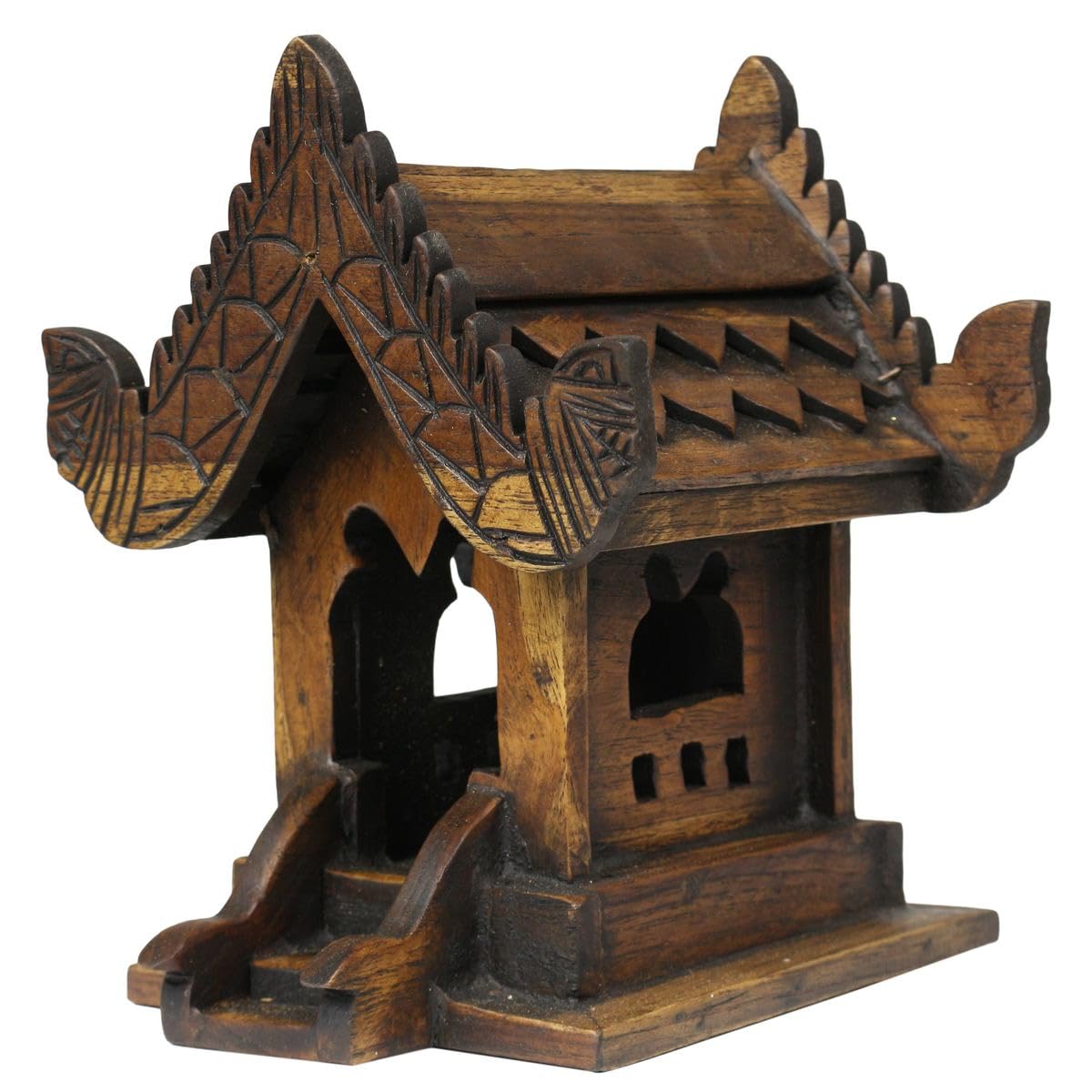 Traditionelles Geisterhaus aus Holz in Braun Geisterhäuschen San Phra Phum Feng Shui Thailand Asien Klein 16 cm