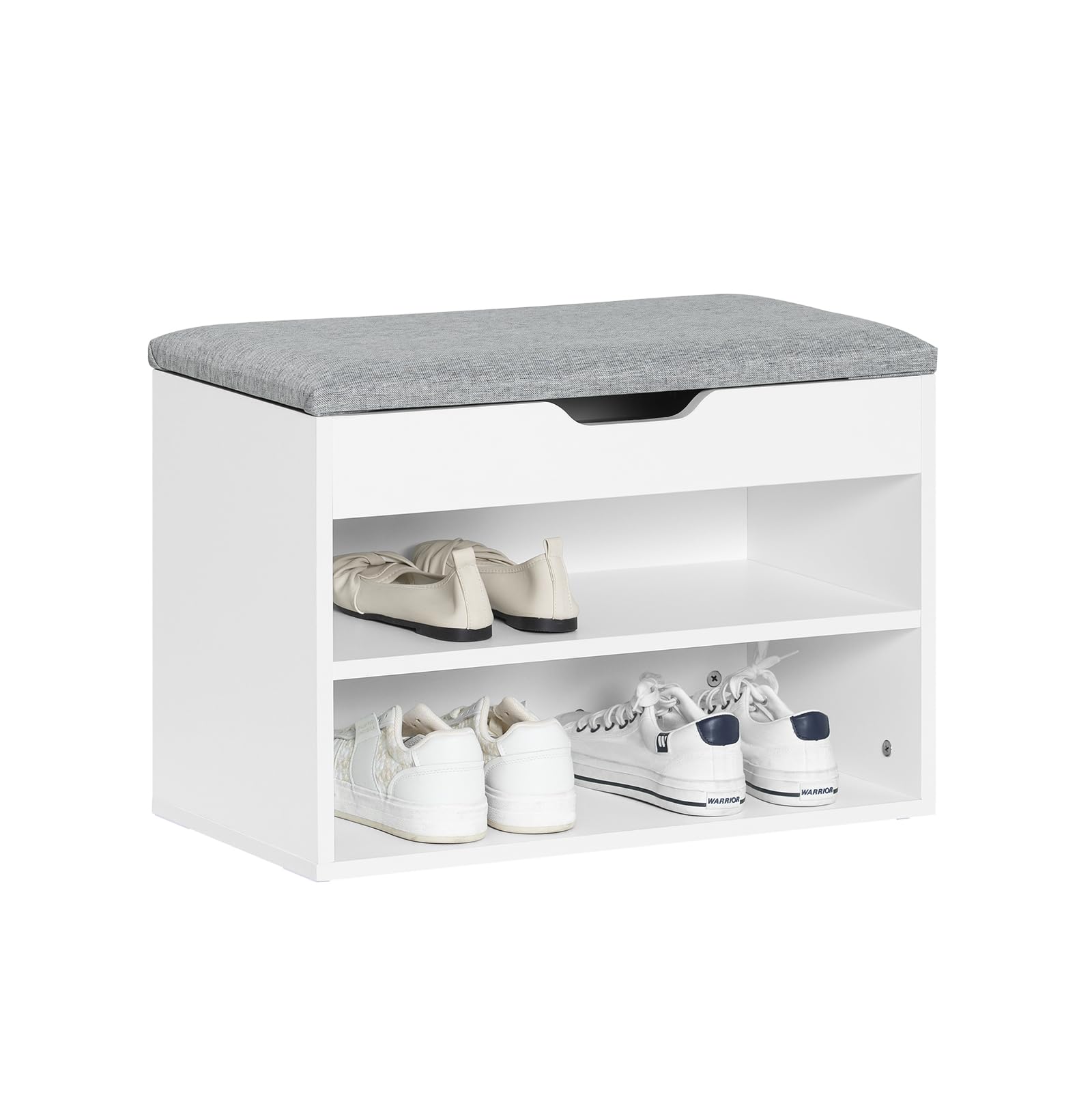 SoBuy Shoe Storage Bench Shoe Rack with Seat - Padded Folding Cushion, Hallway Storage Unit with 2 Tiers, Grey, 60x30x48cm, Max Load 150kg FSR25-HG