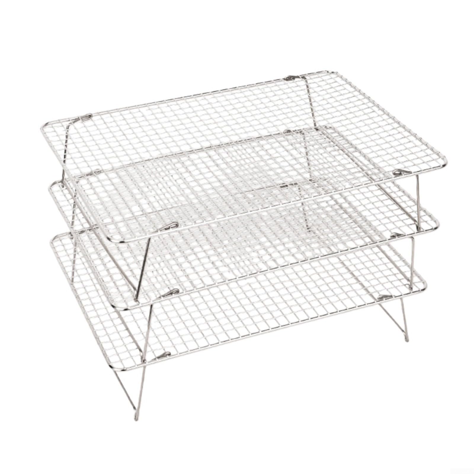 HpLive Rejilla de enfriamiento para tartas, rejilla de enfriamiento apilable de acero inoxidable para pasteles, pasteles y pan para media bandeja de horno para hornear o asar (Three-layer)