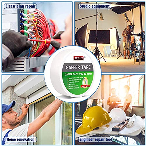 Yyxlife Premium Grade Gaffers Tape, 2 Inch X 30 Yards, White Heavy Duty Non-Reflective Matte No Residue Gaff Main Stage Tape,Electrical Tape,Duct Tape For Photographers,Waterproof Gaffer Tape #TOP1