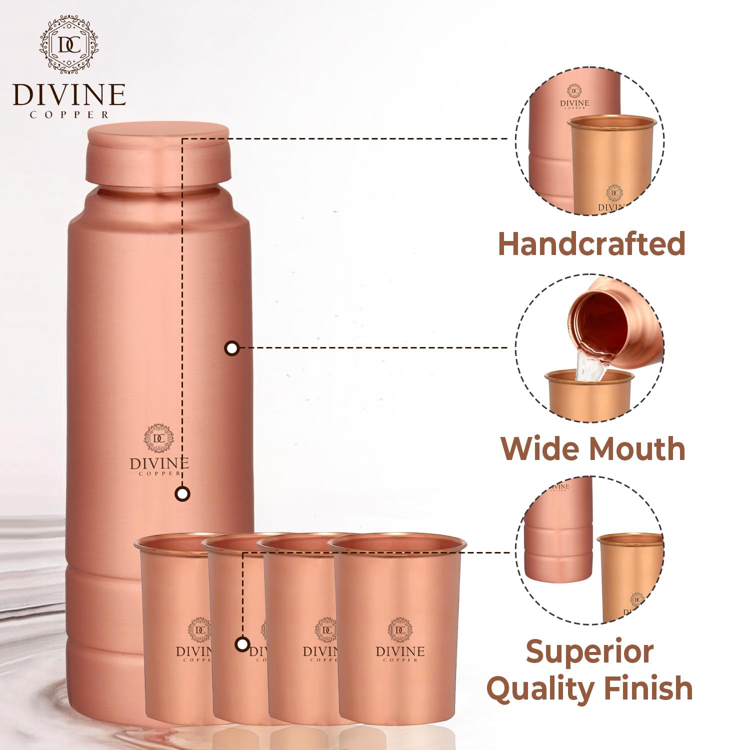 Divine copper King Premium Copper Water Bottle, 99% Pure Copper