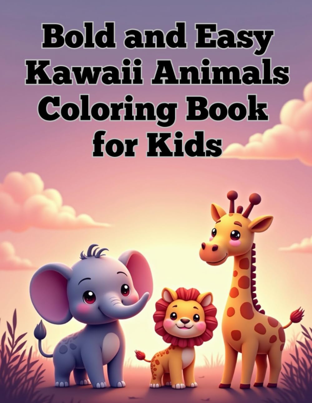 Bold and Easy Kawaii Animals Coloring Book for Kids: Fun and Simple Safari, Jungle, Woodland, and Farm Pets Coloring Pages for Toddlers, Preschoolers, Boys and Girls Ages 2-8