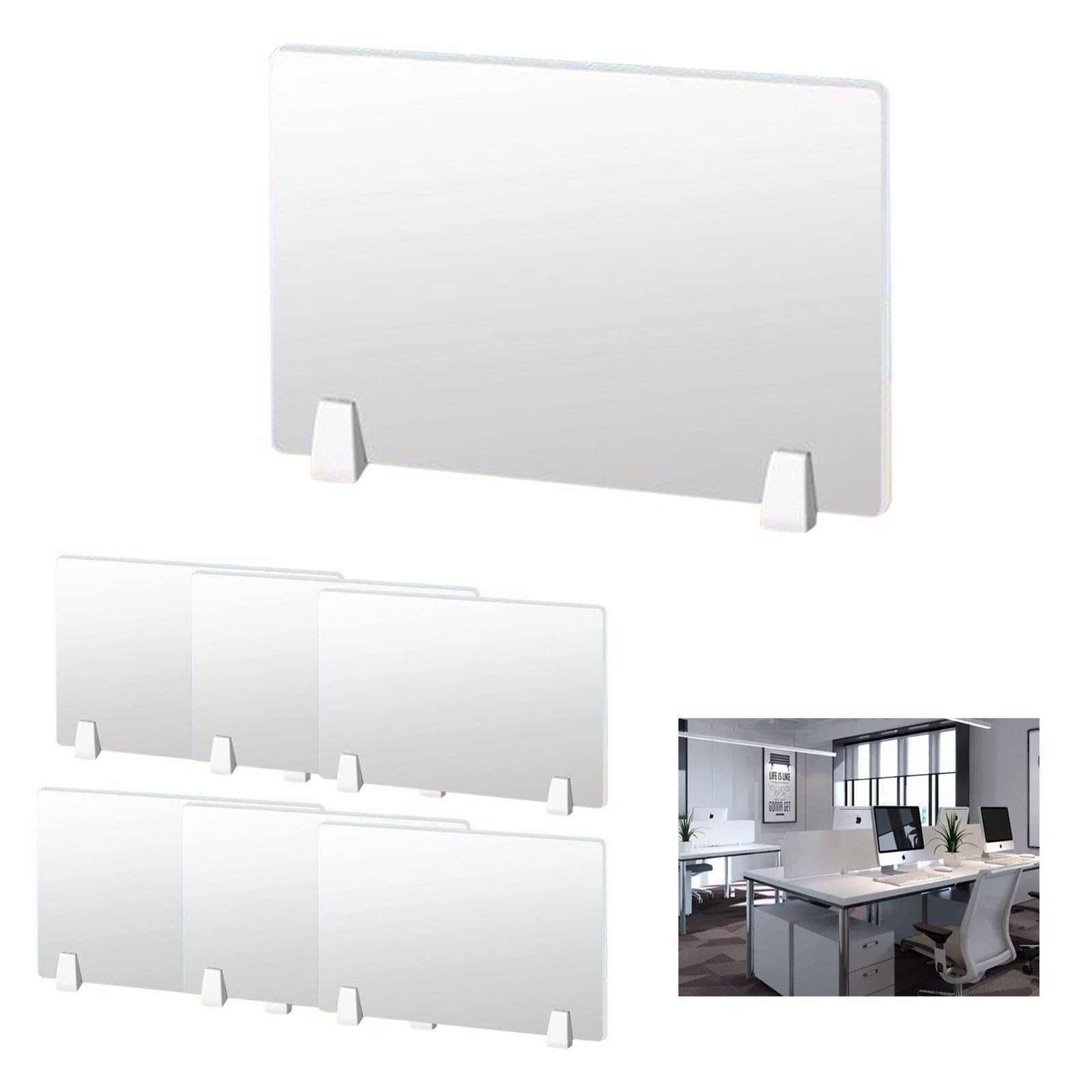 Lot de 6 séparateurs de bureau, 60 x 40 cm, panneau d'intimité en PVC, séparateur de bureau et d'examen, léger et facile à assembler