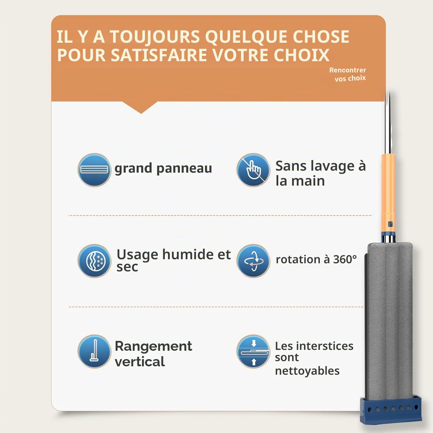 Balai Serpillière Rotatif avec Technologie Essorage Intégré, 2026 Balai Serpillère, Tête Rotative 360°, sans Vous Salir, Nettoyage du Sol en Un Clic (Bleu,6 Tissus+Seau)