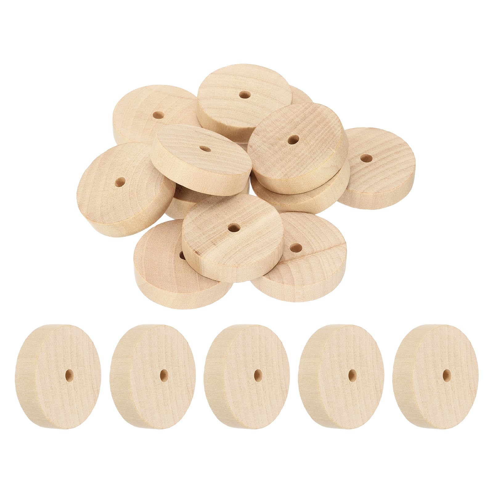 sourcing map Wooden Toy Vehicle Car Train Truck Wheels 1.57" Dia 1/5" Hole Model Craft Slab Wood Wheels Spinner Top Flat Hobby Stand for Sculpture Caster Candle, Pack of 12