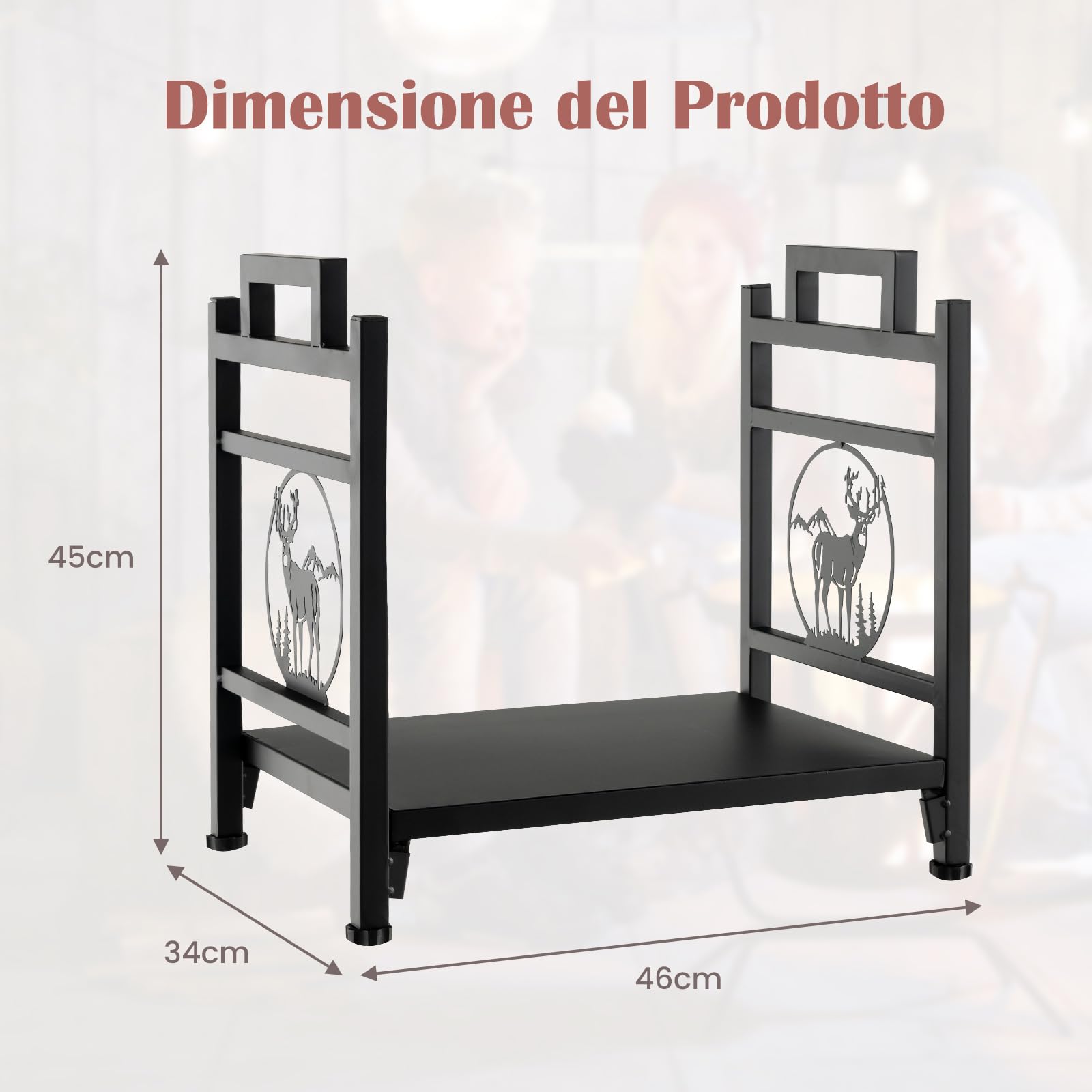 COSTWAY Portalegna da Interno ed Esterno, con Motivi di Cervo, Impugnature Comode e Piedini Regolabili, Portalegna per Camino, Braciere e Stufa