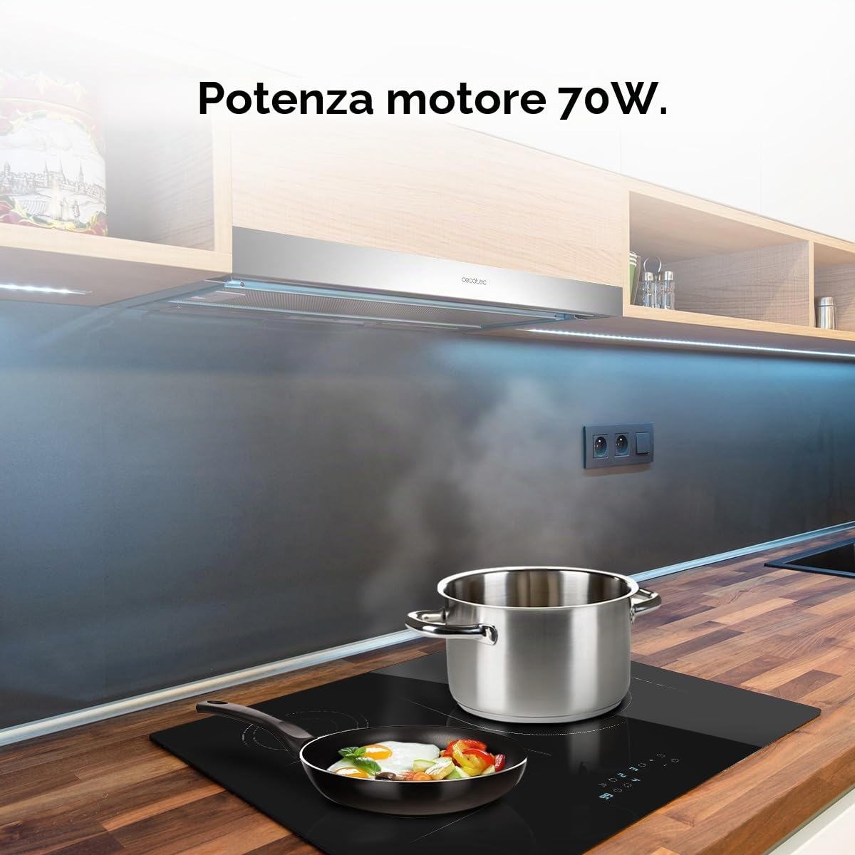 Cecotec Cappa aspirante telescopica da Bolero Flux TLM 603500 Inox A. Motore 70 W, potenza di aspirazione 60 cm, 350 m3/h, meccanico, 2 livelli di potenza, luce e filtro al carbonio, finitura, Inox