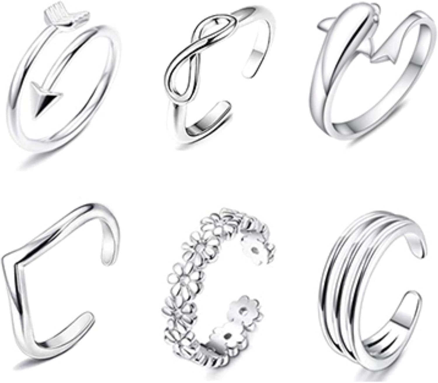 EIYVPRA Zehenring Set 8-teilig - Silberfarbene Offene Fußringe Für Damen Und Mädchen