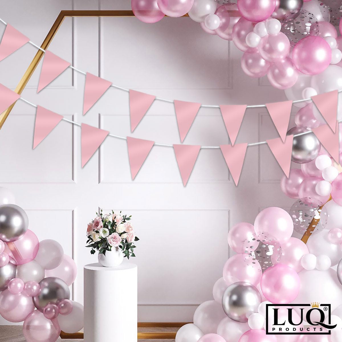 LUQ Luxe Metallic Witte Vlaggenlijn – 10 Meter – Met 1,2 Meter Extra Koord – Voor Verjaardag, Feest, Jubileum & Meer 3 miniatura
