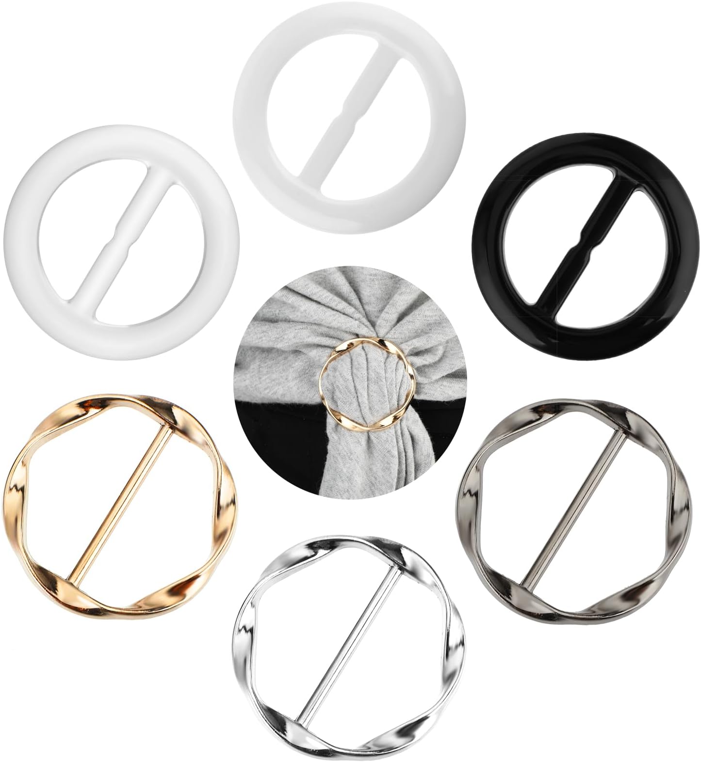 Scarf Buckles 6PCS Shirt Cincher Shirt Clips for Women Clothing, T-Shirt Clips Clothes Corner Knotted Button Clothing Ring Wrap Holder for Women Girls