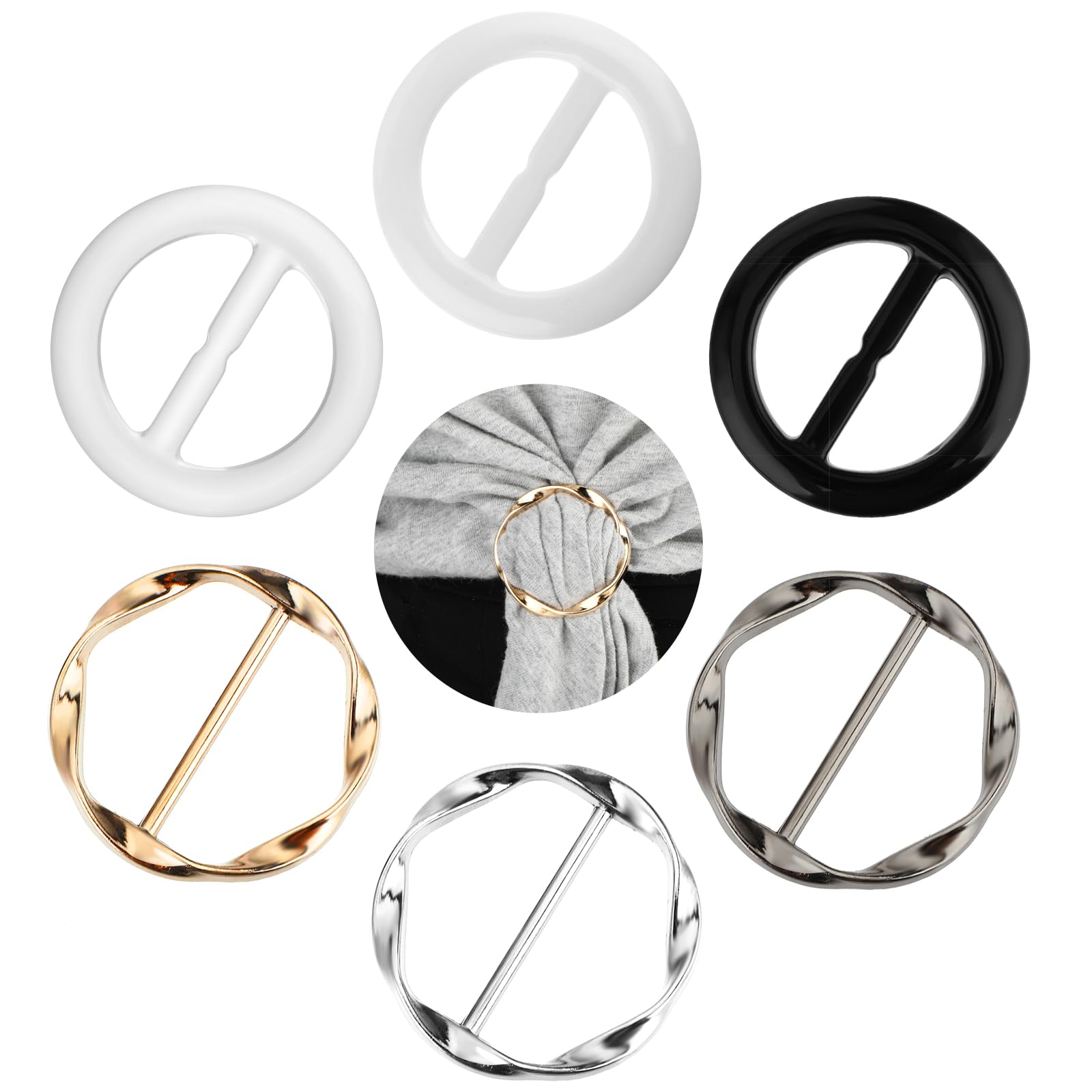 TeloocoScarf Buckles 6PCS Shirt Cincher Shirt Clips for Women Clothing, T-Shirt Clips Clothes Corner Knotted Button Clothing Ring Wrap Holder for Women Girls