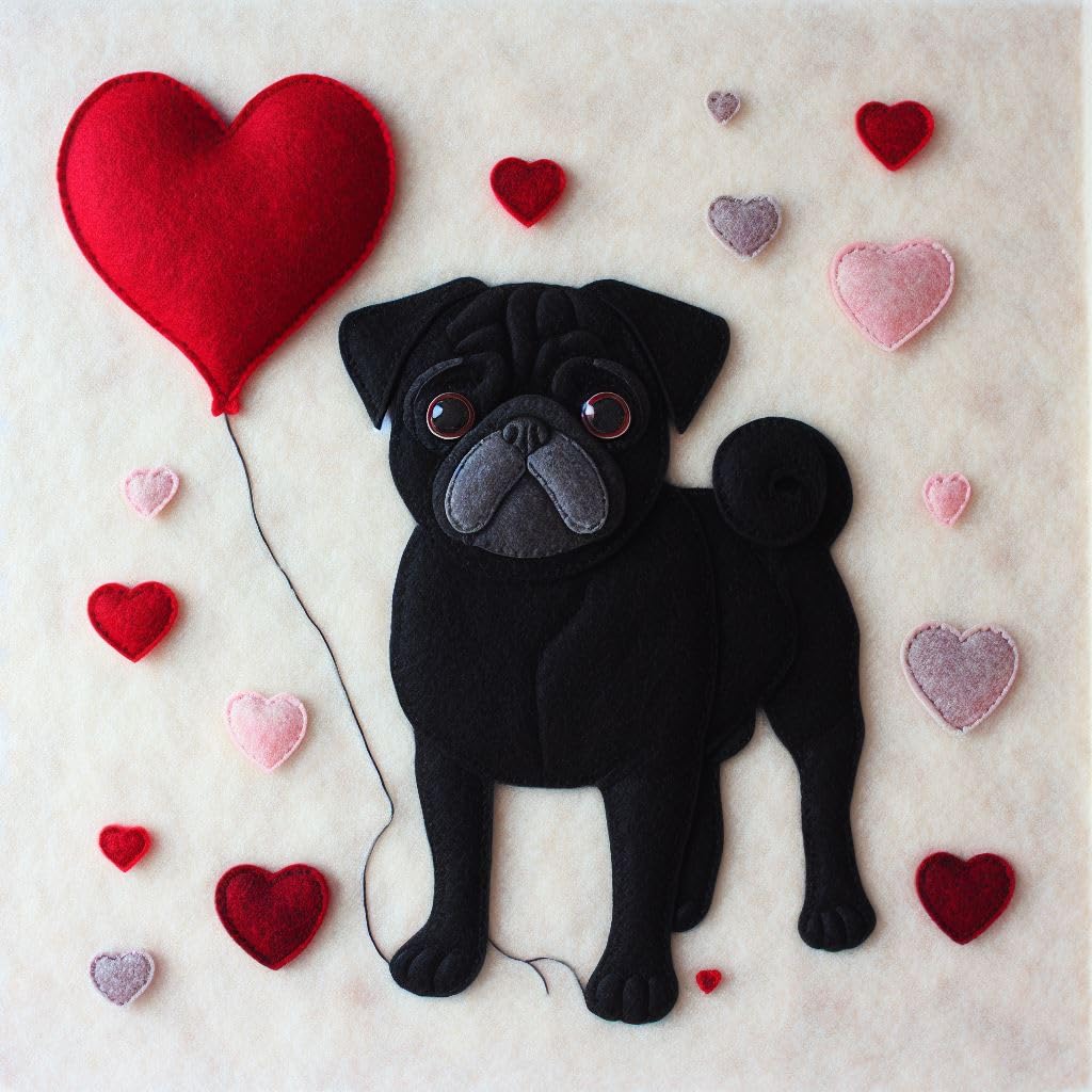 Single Luxury Black Pug Birthday/Valentine/Mothers Day Card - Blank Inside