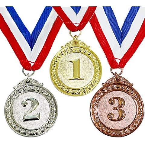 Myartte Award Medals Value 3 Pack Gold Sliver Copper Winner Medals with Neck Ribbon Prizes for Competition Sports Cover