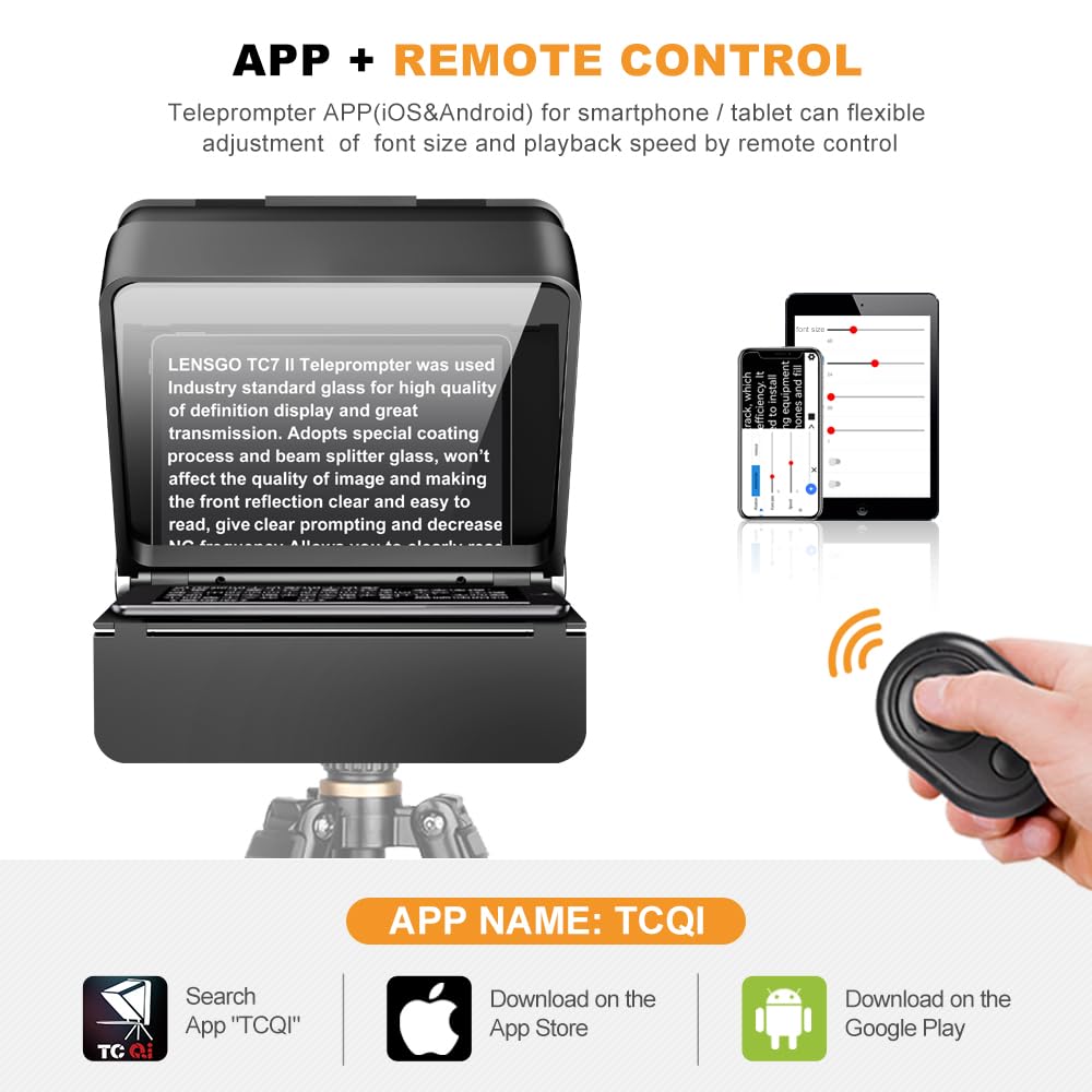 LENSGO Teleprompter 10'' Prompter für Tablet Smartphone DSLR/SLR Kameras mit Fernbedienung Kostenlose APP Kompatibel mit iOS/Android für Interview/Online Unterricht/Live Streaming (for Camera/Phone)