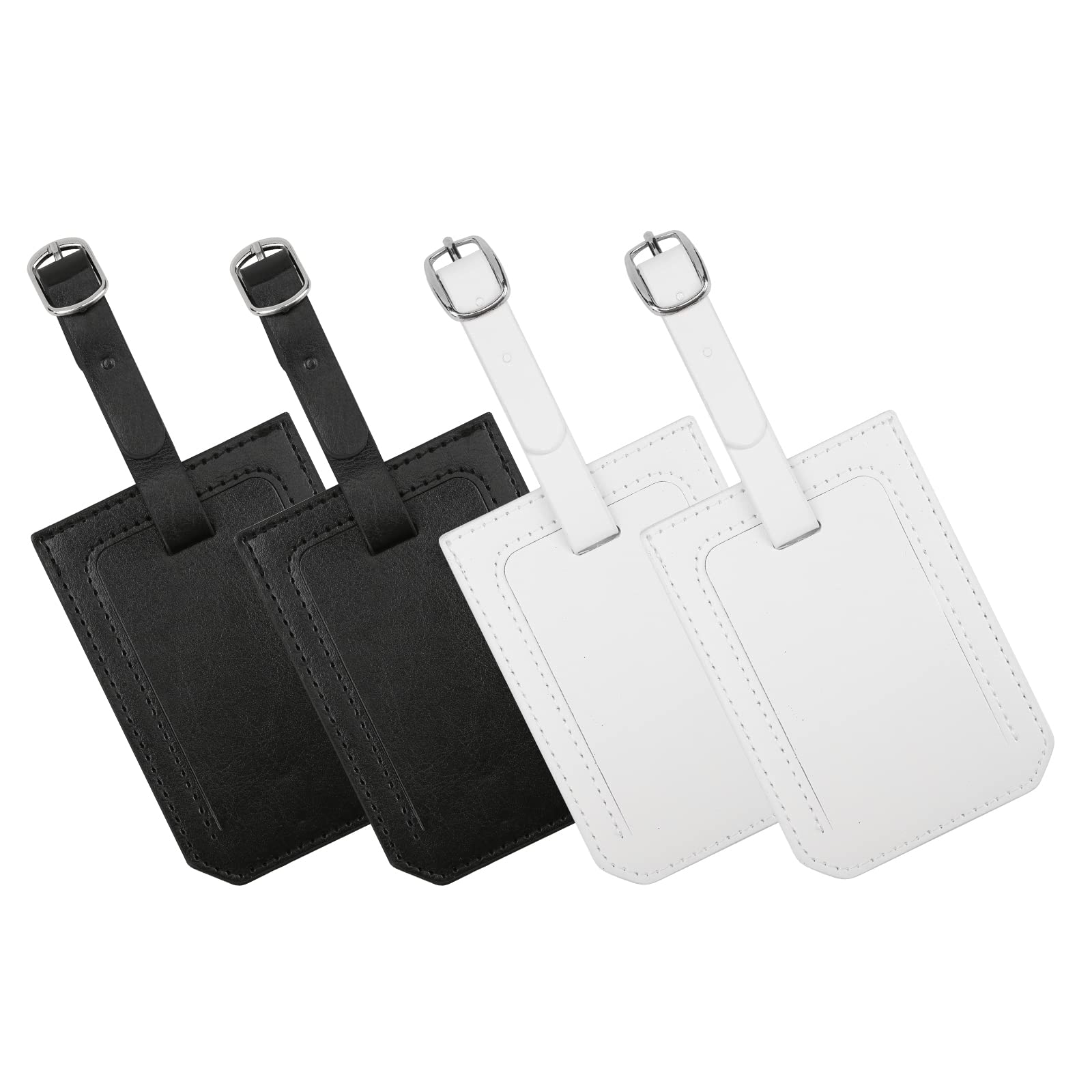Etiquette Valise Voyage Avion QeeFop - Lot De 4 Etiquettes Bagage Cuir PU Avec Carte PVC Étanche - Brun